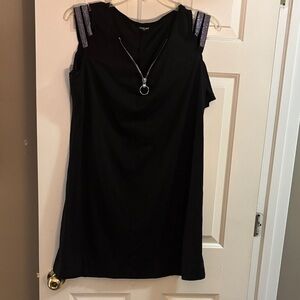 Chic Black Midi Dress with Silver Accents